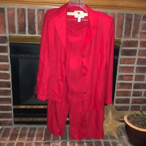 Red Pleated Suit Jacket and Skirt